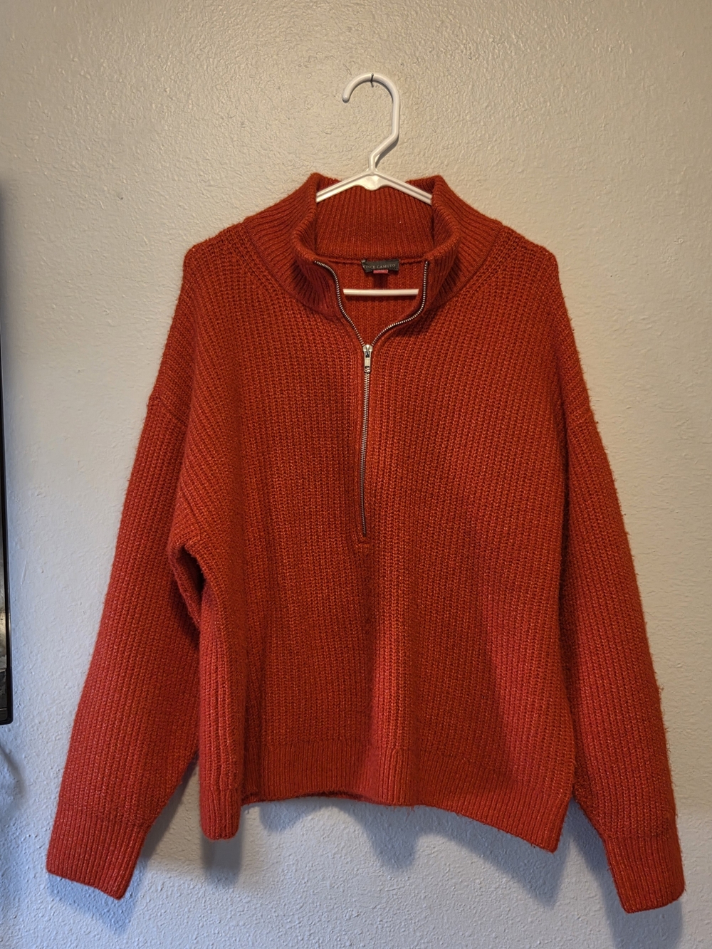 Vince Camuto Brick Red Half-Zip Chunky Knit Sweater